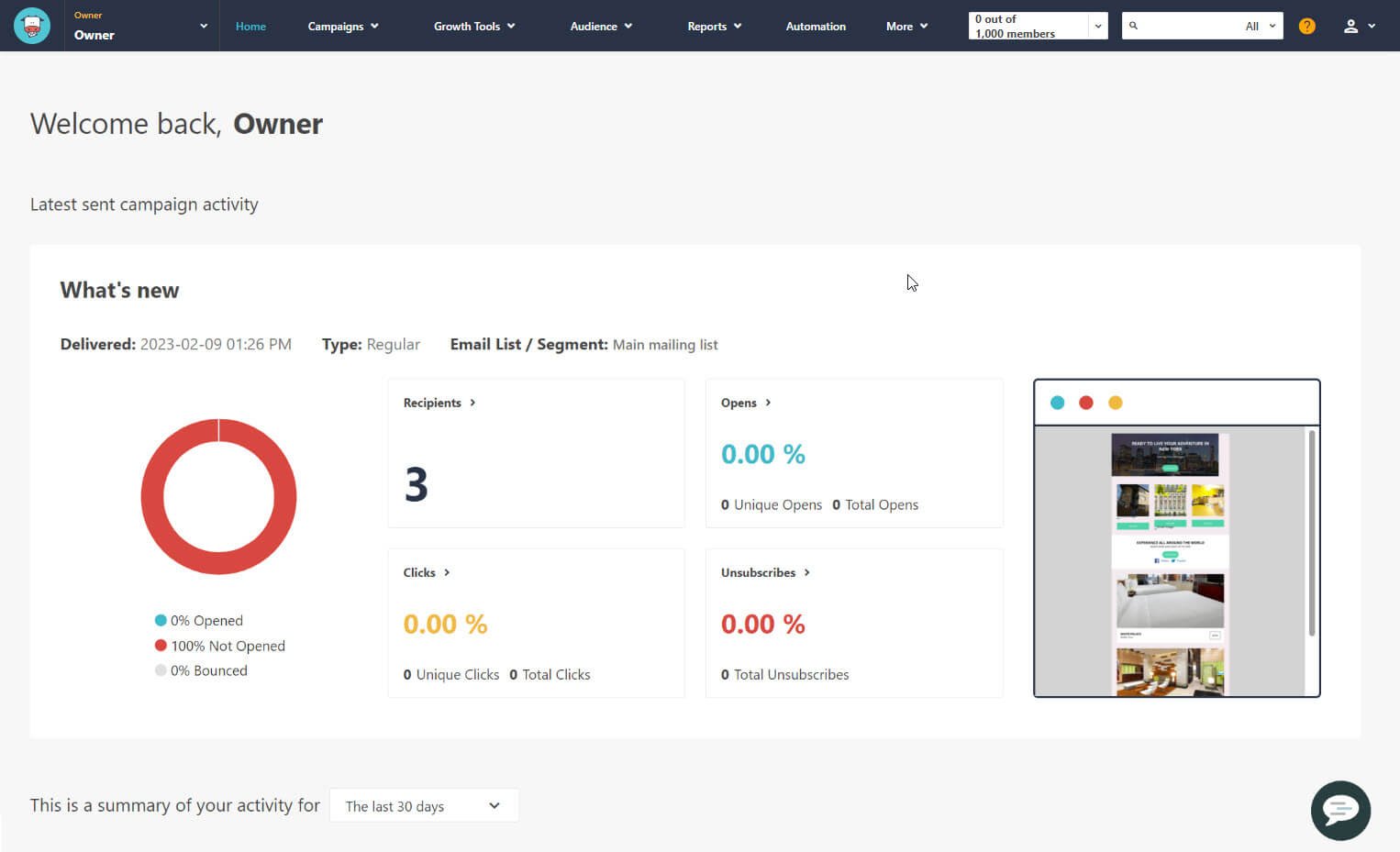 Moosend Dashboard Interface - Moosend vs TinyEmail Comparison