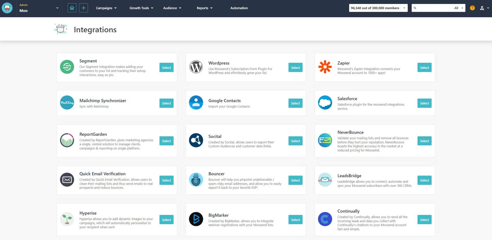 Moosend Integration Features - A Key Aspect in Moosend vs TinyEmail Comparison