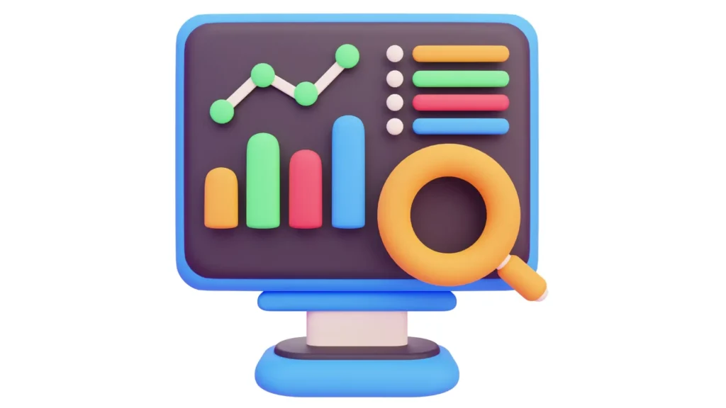 Colorful 3D visualization of digital marketing analytics, showcasing trends and metrics critical for funnel optimization.