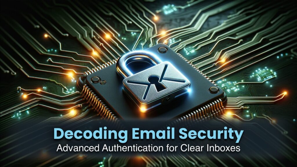 A security lock on an email authentication chip with circuit connections symbolizing advanced protection for better email deliverability.