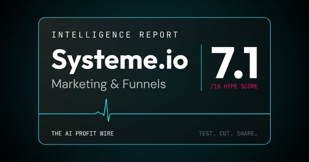 Hype Check score card for Systeme.io, rated 7.1 out of 10 for Marketing and Funnels on The AI Profit Wire