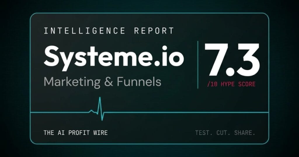 Hype Check score card for Systeme.io, rated 7.3 out of 10 for Marketing and Funnels on The AI Profit Wire