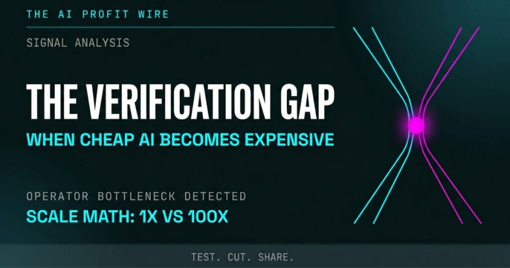 The AI Profit Wire signal analysis. The Verification Gap. When cheap AI becomes expensive. Scale math 1x vs 100x.