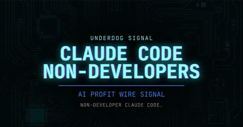 Claude Code for non-developers underdog signal card from The AI Profit Wire showing accessible Claude coding in cyber-noir design