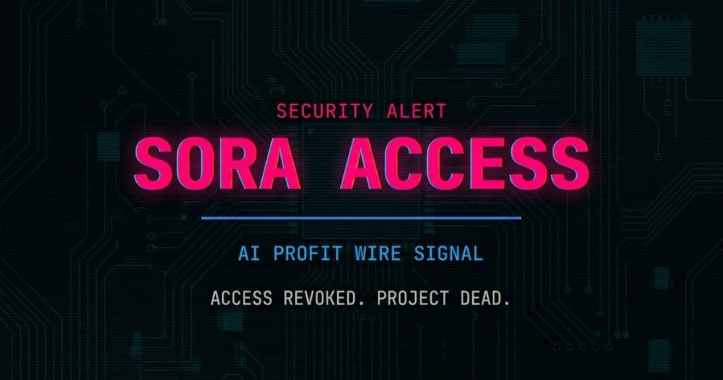 Critterz Sora access risk signal card from The AI Profit Wire showing closed-beta platform failure at Cannes in cyber-noir design