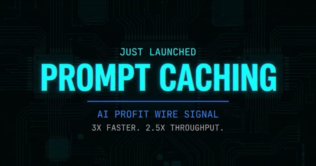 Databricks prompt caching signal card from The AI Profit Wire showing 3x latency reduction for LLMs in cyber-noir design