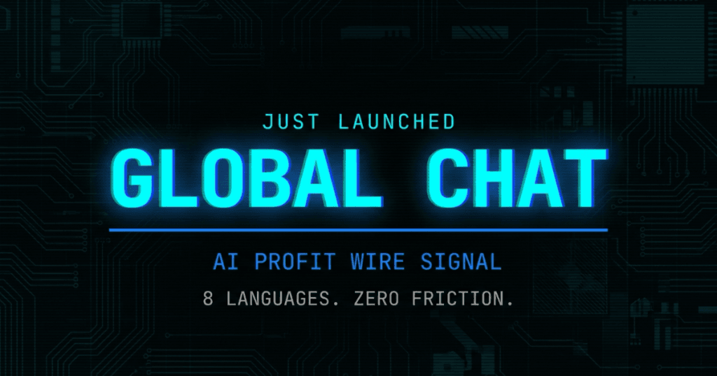 Gemini Google Chat breaking signal card from The AI Profit Wire showing 8-language refinement launch in cyber-noir design