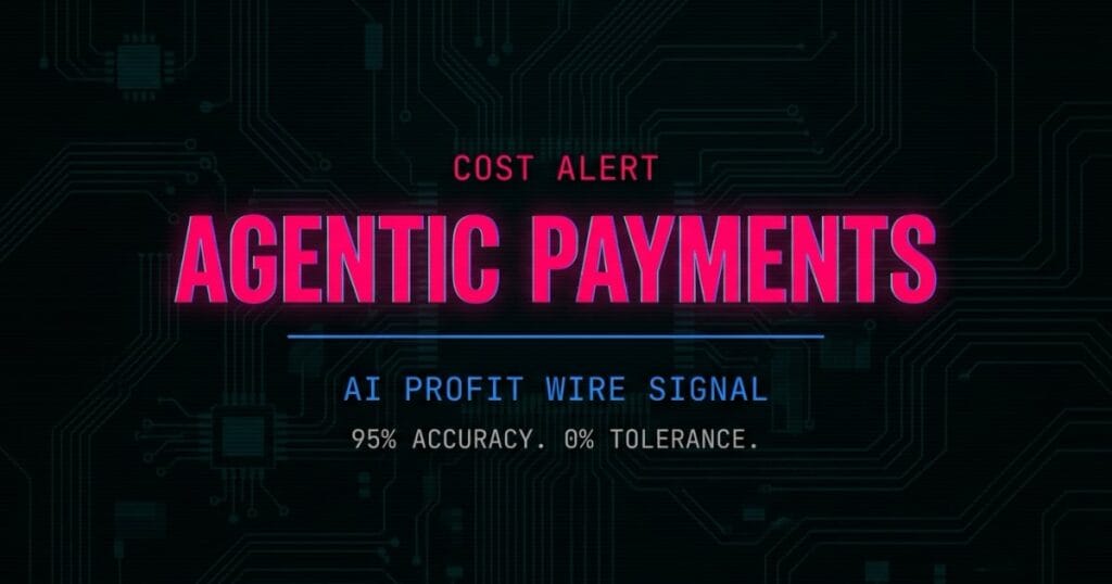 IMF agentic payments signal from The AI Profit Wire showing AI payment architecture reliability conflict in cyber-noir design