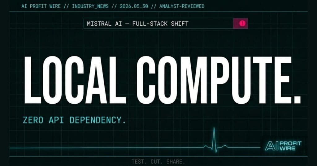 Mistral AI industry_news signal card from The AI Profit Wire showing on-premise compute shift in cyber-noir design
