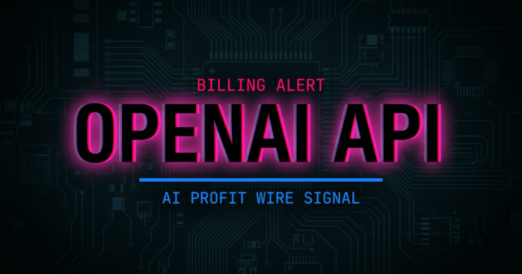 OpenAI API billing alert signal card from The AI Profit Wire showing ChatGPT Plus and API credit separation in cyber-noir design
