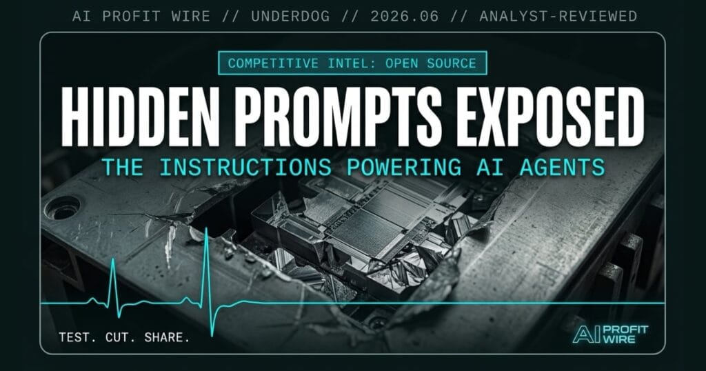 GitHub system prompts repository underdog signal card from The AI Profit Wire, open-source AI coding instructions in cyber-noir editorial design