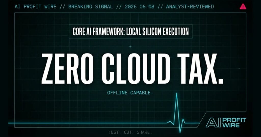 Apple Core AI breaking signal card from The AI Profit Wire showing zero cloud tax in cyber-noir design