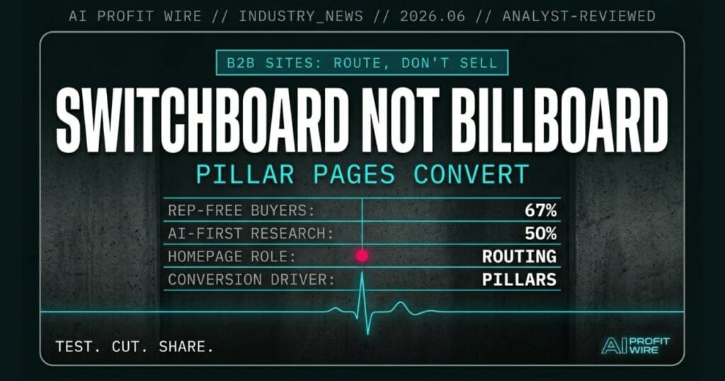 B2B homepage switchboard model routing visitors to audience-specific pillar pages for AI search optimization