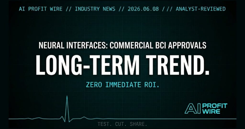 Neural Interfaces industry_news signal card from The AI Profit Wire showing long term trends in cyber-noir design