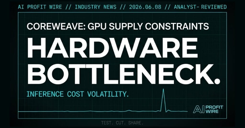 CoreWeave industry_news signal card from The AI Profit Wire showing hardware bottlenecks in cyber-noir design