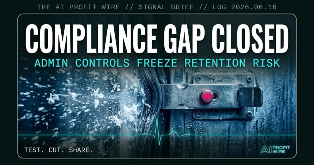 Gemini breaking signal card from The AI Profit Wire, Vault integration closes compliance gaps in cyber-noir editorial design