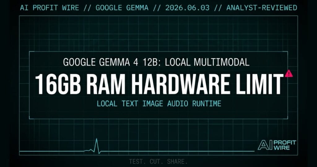 Google Gemma 4 12B local multimodal breaking signal featured card in cyber-noir design.