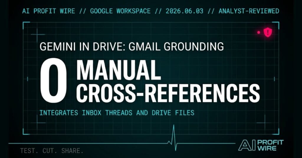 Gmail sources in Gemini Drive breaking signal featured card in cyber-noir design.