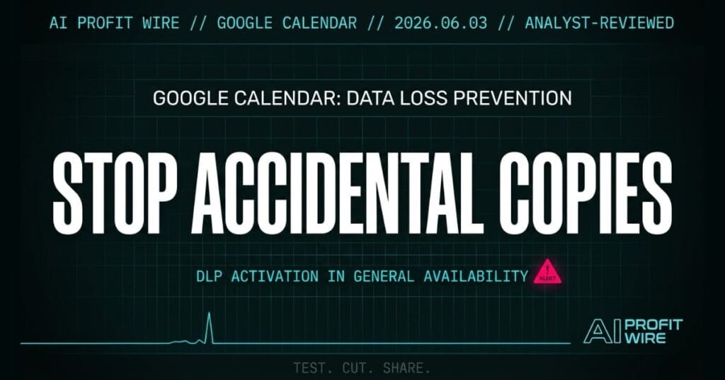 Google Calendar DLP breaking signal featured card in cyber-noir design.