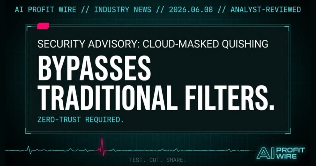 Google Security Advisory industry_news signal card from The AI Profit Wire showing cloud-masked quishing in cyber-noir design