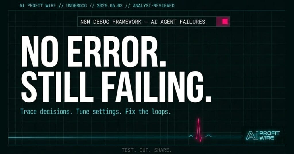 n8n systematic guide to debugging AI agent failures signal card from The AI Profit Wire in cyber-noir design