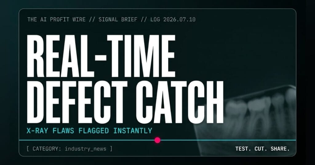 REAL-TIME DEFECT CATCH industry_news signal card from The AI Profit Wire, X-ray quality issues caught at point of capture, Executive Data-Noir cyber-noir design.