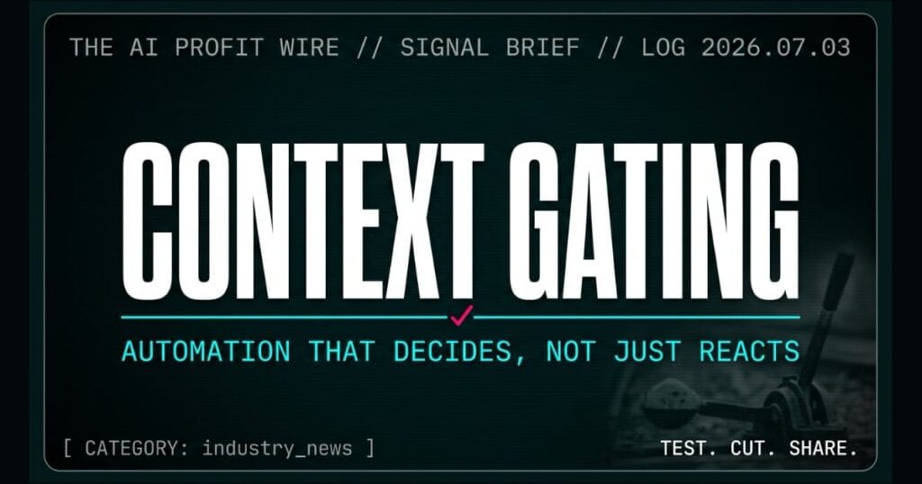 CONTEXT GATING industry_news signal card from The AI Profit Wire, small business lead prioritization and payment approval automation, Executive Data-Noir cyber-noir design.
