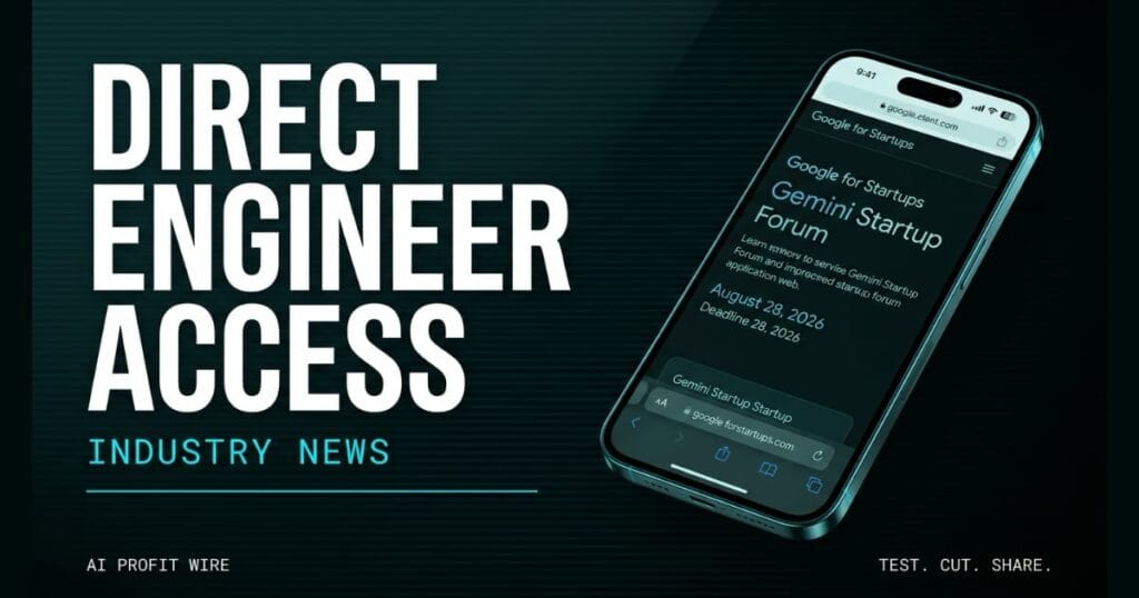 DIRECT ENGINEER ACCESS industry_news signal card from The AI Profit Wire, smartphone showing Gemini Forum application page, Executive Data-Noir design.