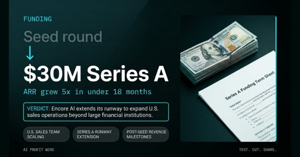 5X REVENUE JUMP hero_stat_l_transform signal card from The AI Profit Wire, $30M Series A funding with 5x ARR growth, Executive Data-Noir design.
