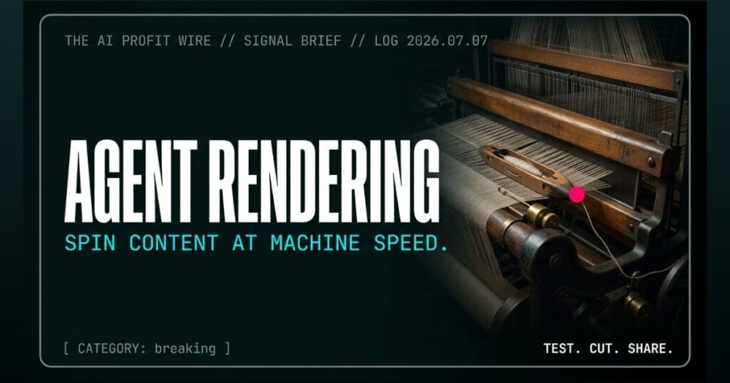 AGENT RENDERING breaking signal card from The AI Profit Wire, Muse Image No.2 on text-to-image Arena, Executive Data-Noir cyber-noir design.