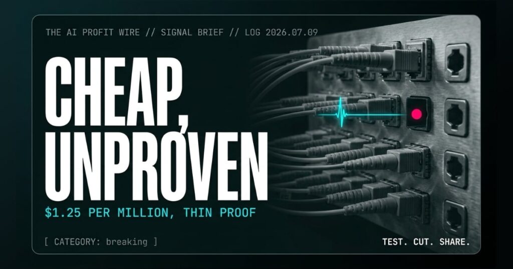 CHEAP, UNPROVEN breaking signal card from The AI Profit Wire, Meta Muse Spark 1.1 at $1.25 per million tokens, Executive Data-Noir cyber-noir design