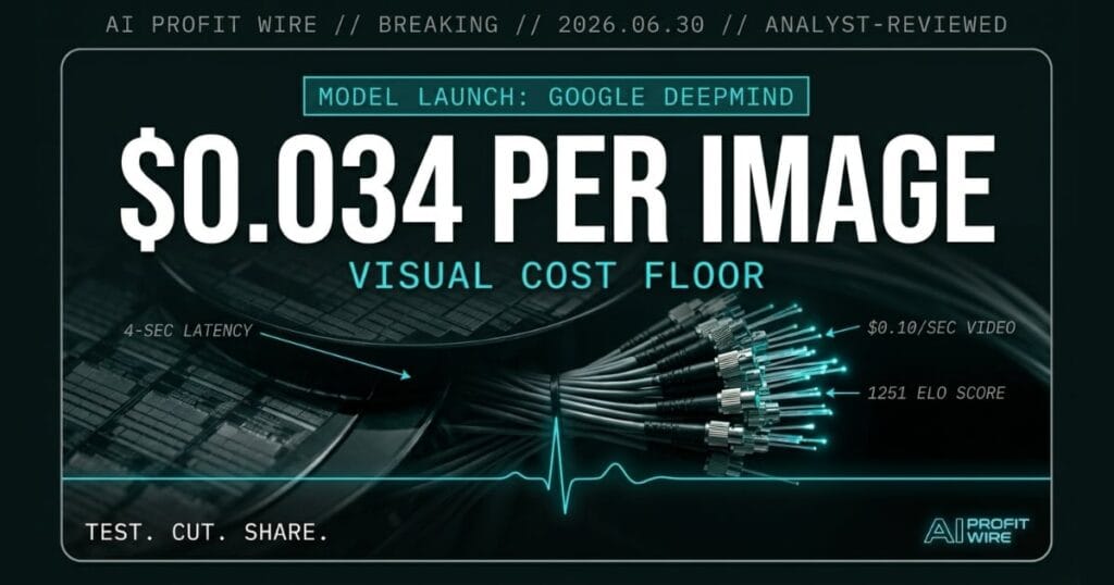 Nano Banana 2 Lite and Gemini Omni Flash breaking signal from The AI Profit Wire showing $0.034 per image cost floor in cyber-noir design