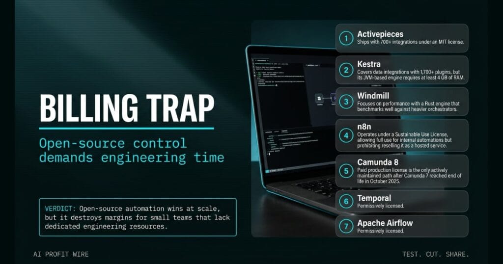 BILLING TRAP numbered_breakdown_i signal card from The AI Profit Wire, open-source automation tools compared, Executive Data-Noir design.