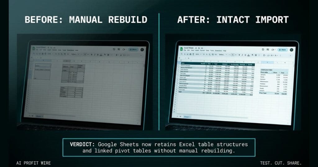 STRUCTURAL FIDELITY comparison_bridge_j signal card from The AI Profit Wire, Excel tables surviving Google Sheets import intact, Executive Data-Noir design.