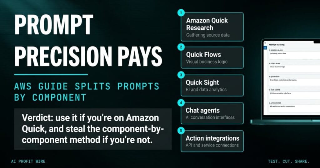 PROMPT PRECISION PAYS industry news featured image from The AI Profit Wire, AWS guide splitting prompts by component, Executive Data-Noir design.