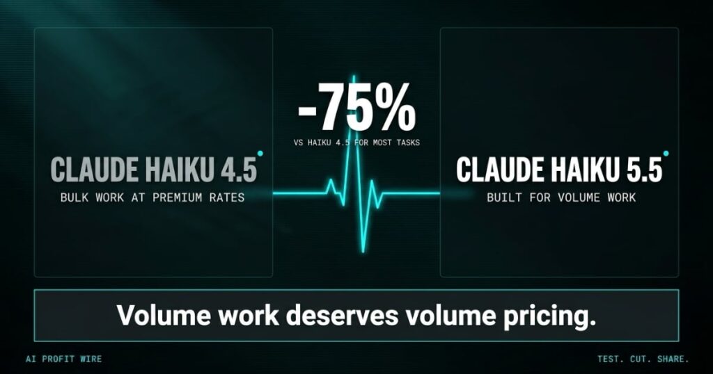HAIKU 5.5 PRICE CUT featured header from The AI Profit Wire, Claude Haiku 4.5 vs 5.5 cost comparison on AWS, Executive Data-Noir design.