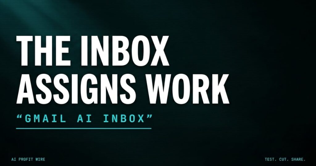 Data-Noir single insight featured image from The AI Profit Wire with the statement The Inbox Assigns Work on a teal-black ground for the paid Workspace rollout.
