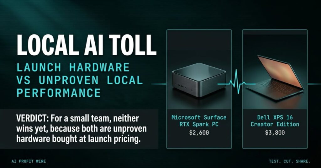LOCAL AI TOLL breaking signal featured image from The AI Profit Wire, two unproven RTX Spark launch machines compared, Executive Data-Noir design.