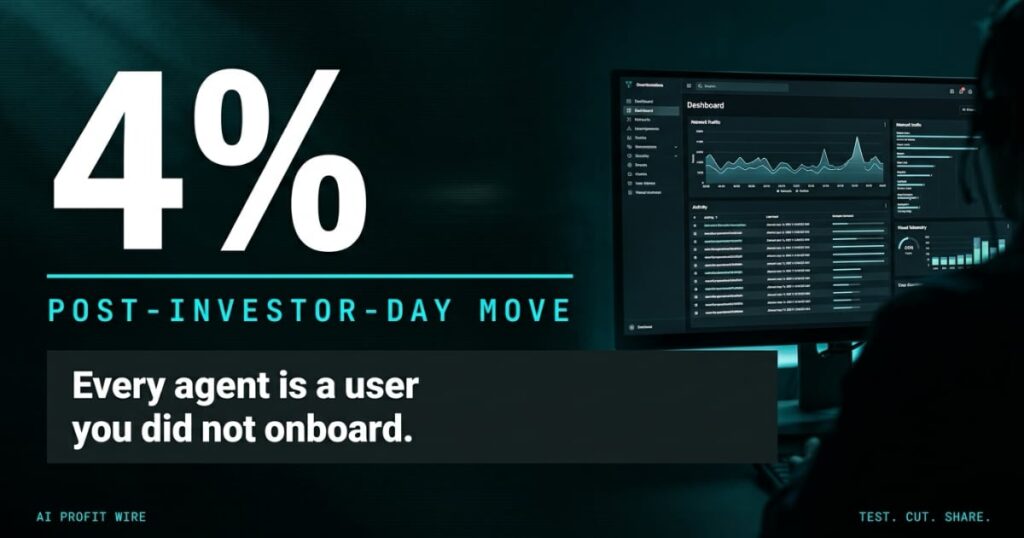 Zscaler zero trust featured header from The AI Profit Wire, a large 4% beside a photographed security operations dashboard, Executive Data-Noir design.